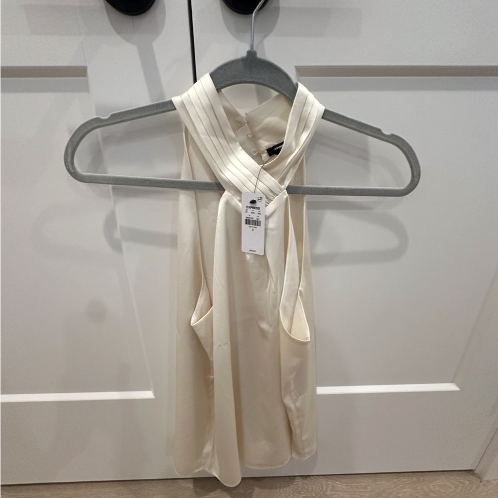Express Cream Halter Neck Satin Blouse